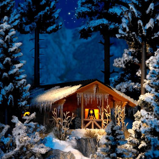 Busch 1085 Winterhütte mit Beleuchtung (Spur H0)