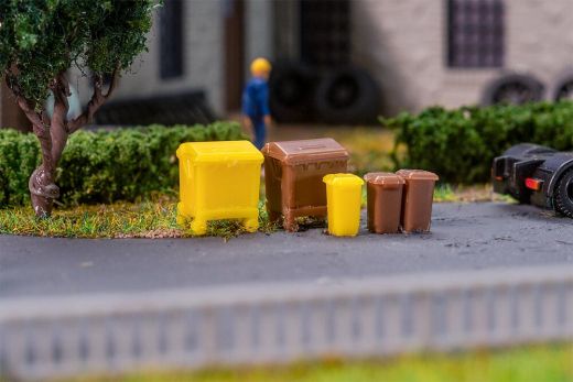 Faller 272926 Mülltonnen-Set, braun und gel (Spur N)