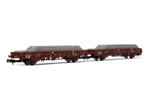 Hornby HN6543 SNCF, 2er-Set. 2-achs. Flachwg. V, bel. (Spur N)
