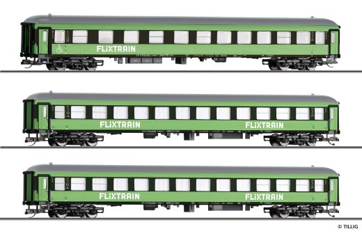 Tillig 1100 Reisezugwg.-set, FLIXTRAIN, E (Spur TT)