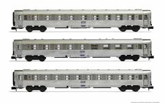 Hornby HN4338 SNCF, 3er-Set DEV Inox Wagen, A9, A5 Ba (Spur N)